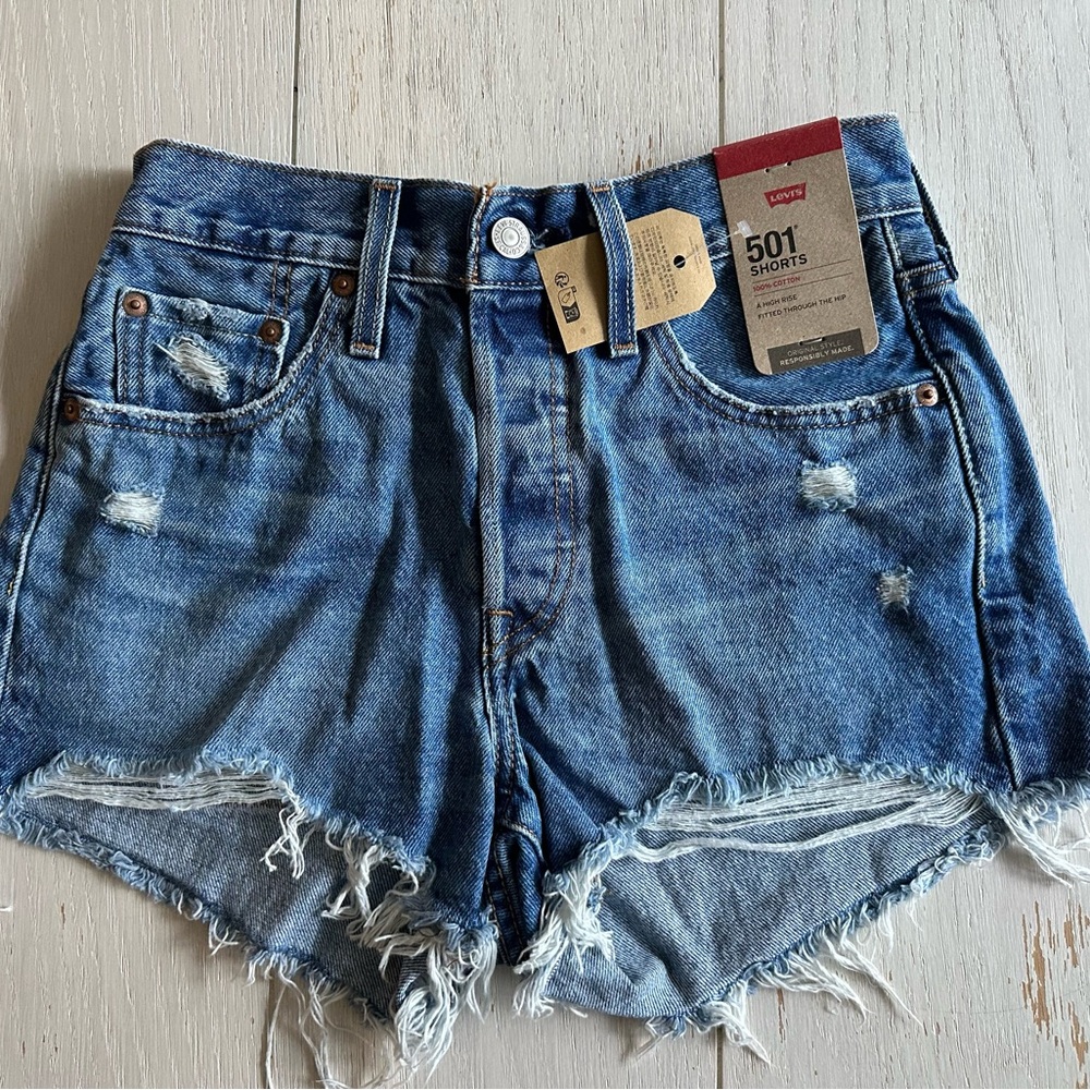 Levi's Distressed Blue Denim Jean Shorts | Size 24